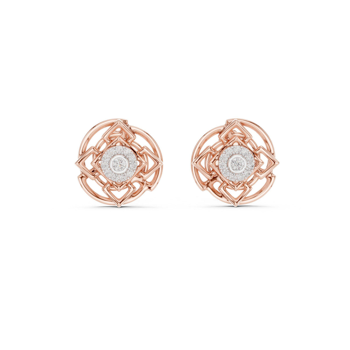 Moissanite Halo Rosette Stud Earrings – 925 Sterling Silver, 18K Gold Vermeil