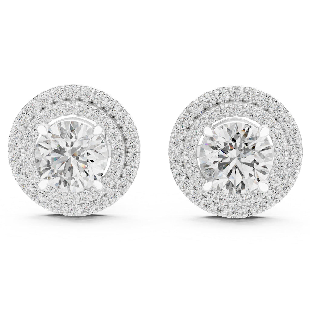 Round Moissanite Double-Halo Stud Earrings – 925 Sterling Silver, 18K Gold Vermeil