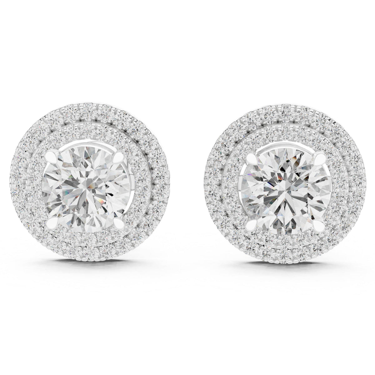 Round Moissanite Double-Halo Stud Earrings – 925 Sterling Silver, 18K Gold Vermeil