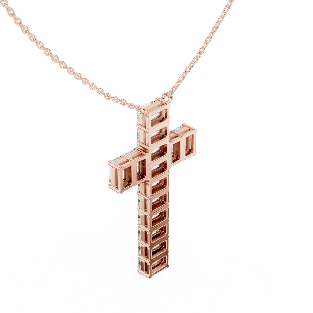 Baguette Moissanite Cross Pendant Necklace – 925 Sterling Silver, 18K Gold Vermeil