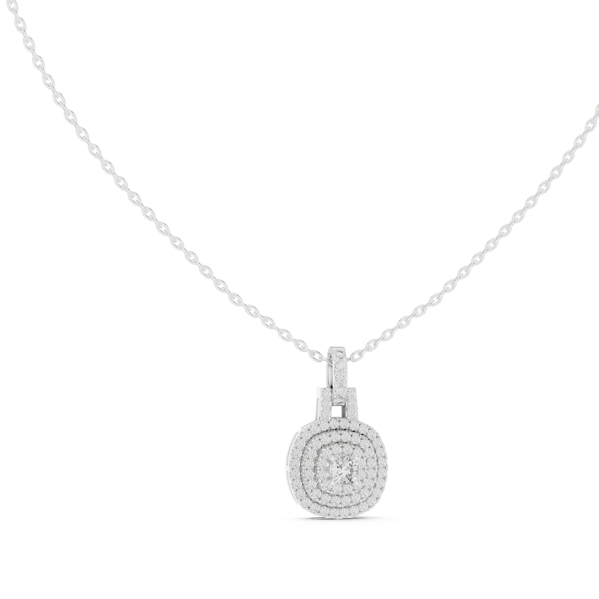 Cushion Moissanite Triple-Halo Pendant Necklace – 925 Sterling Silver, 18K Gold Vermeil
