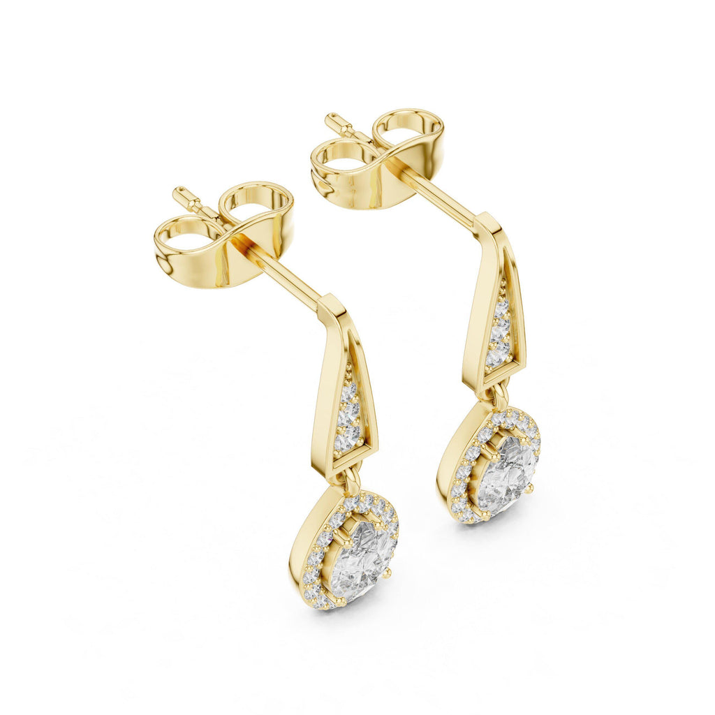 Pear Moissanite Halo Drop Earrings – 925 Sterling Silver, 18K Gold Vermeil