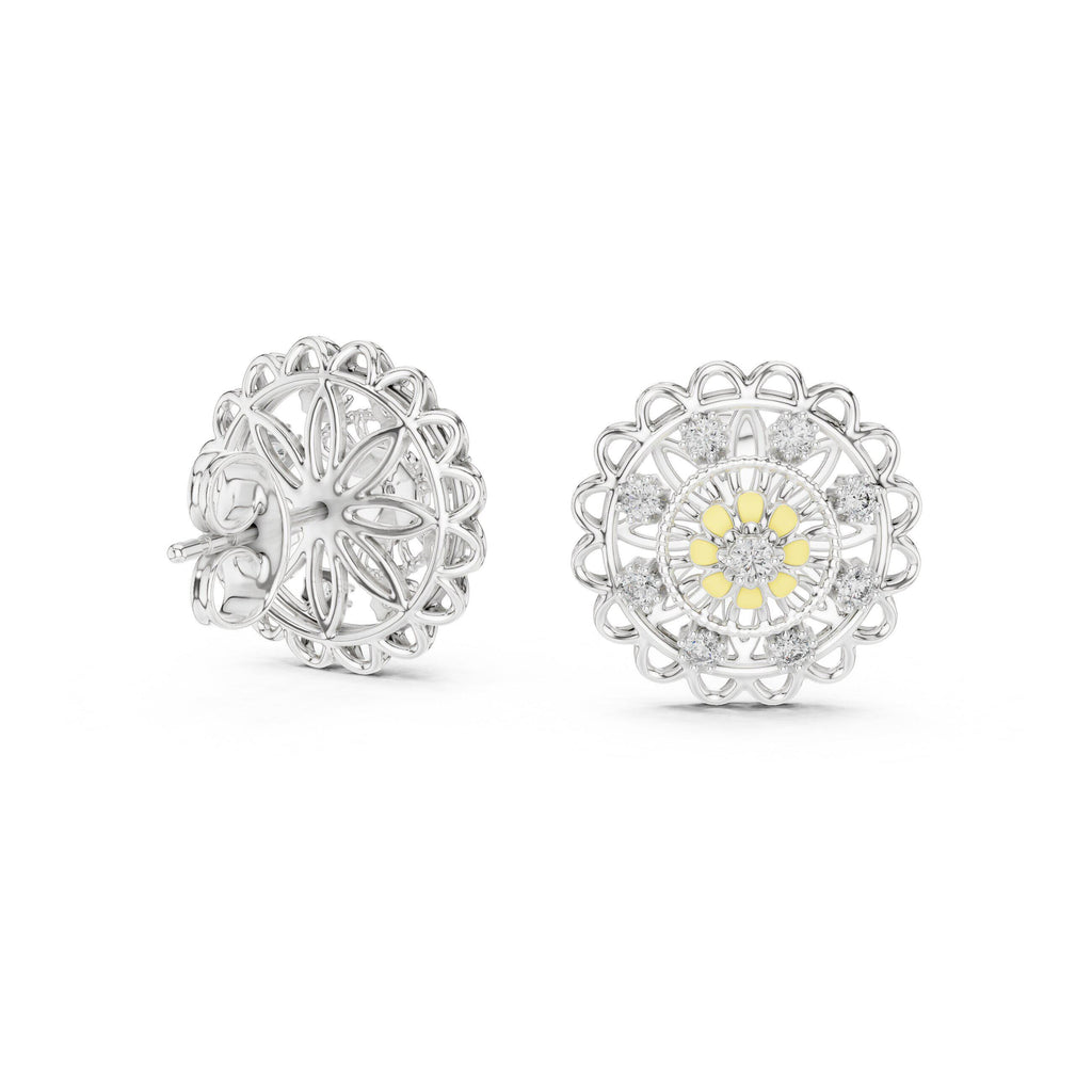 Moissanite Mandala Stud Earrings – 925 Sterling Silver, 18K Gold Vermeil