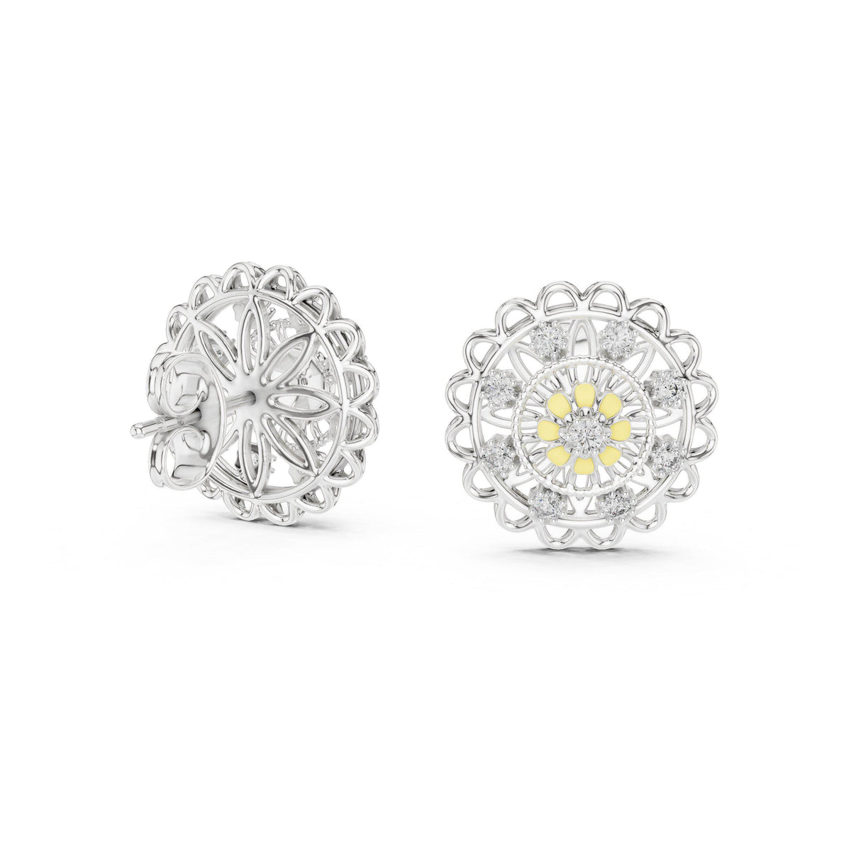 Moissanite Mandala Stud Earrings – 925 Sterling Silver, 18K Gold Vermeil