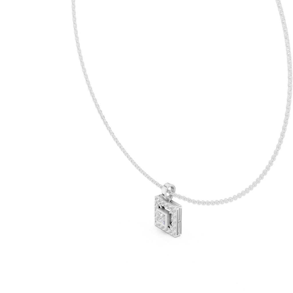 Princess Moissanite Square-Halo Pendant Necklace – 925 Sterling Silver, 18K Gold Vermeil