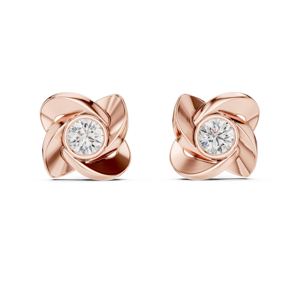 6.3mm Round Moissanite Petal Bezel Stud Earrings – 925 Sterling Silver, 18K Gold Vermeil