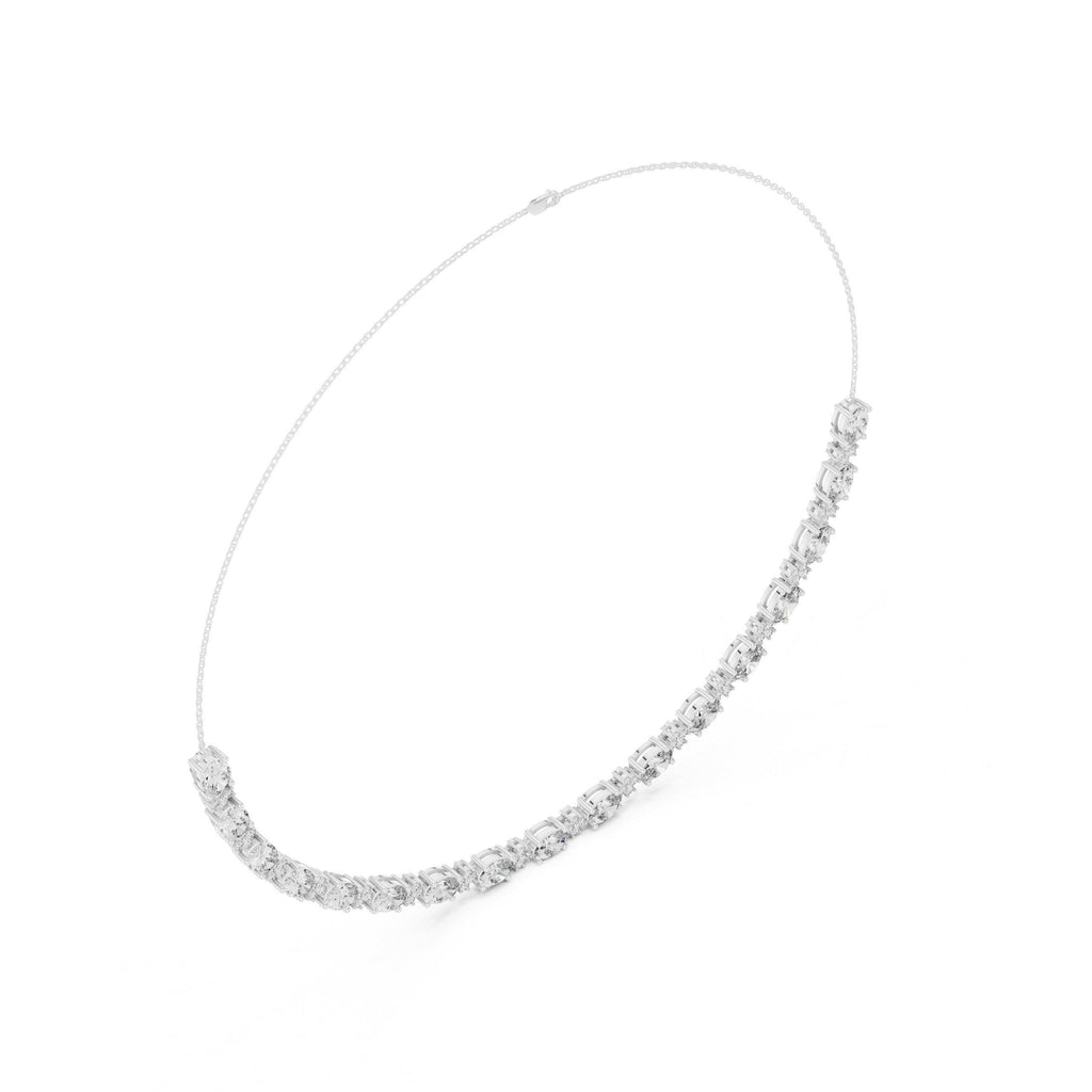 Round & Oval Moissanite Tennis Necklace – 925 Sterling Silver, 18K Gold Vermeil