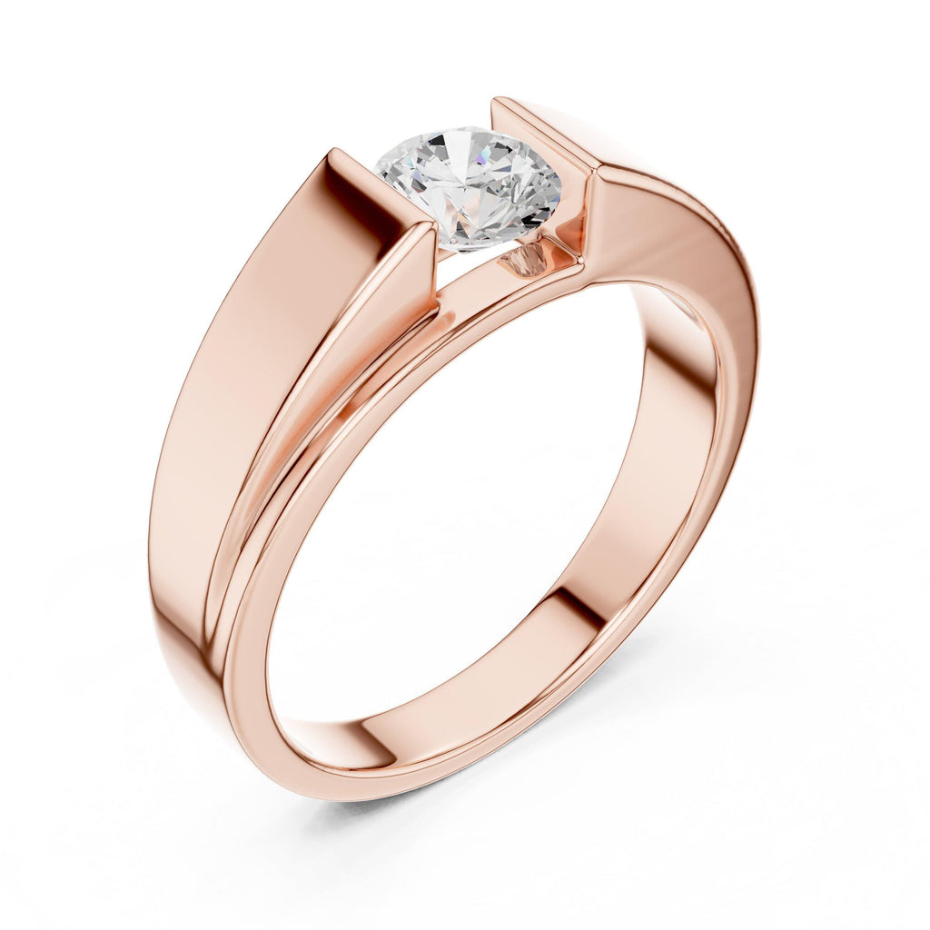 Men's 6mm Round Moissanite Ring, Modern Band – 925 Sterling Silver, 18K Gold Vermeil
