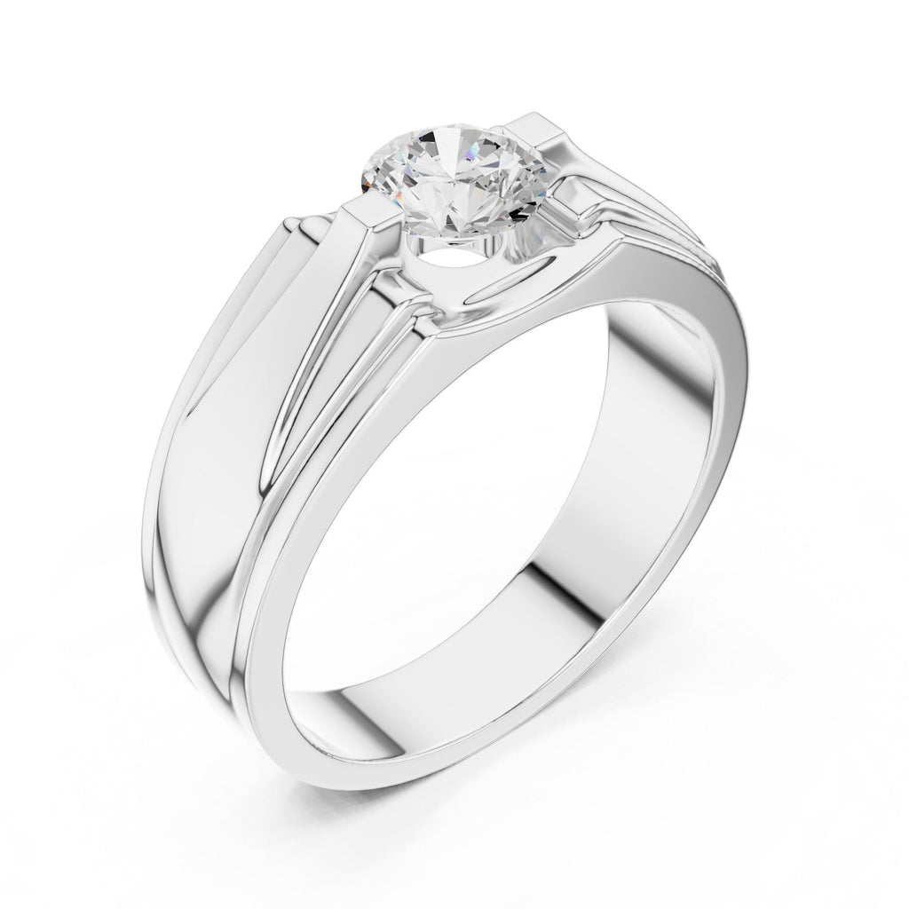Men's Round Moissanite Ring, Stepped Square Setting – 925 Sterling Silver, 18K Gold Vermeil
