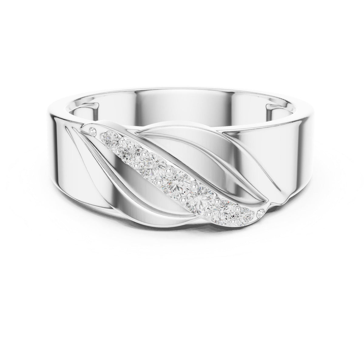 Men's Diagonal Pavé Moissanite Band – 925 Sterling Silver, 18K Gold Vermeil