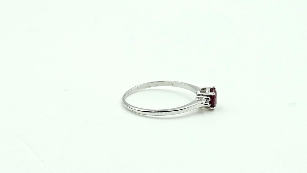 Oval Ruby Solitaire Ring with Diamond Accents – 925 Sterling Silver, 18K White Gold Vermeil