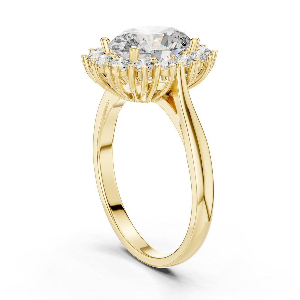 Oval Moissanite Floral Cluster Halo Ring, 7x9mm – 925 Sterling Silver, 18K Gold Vermeil