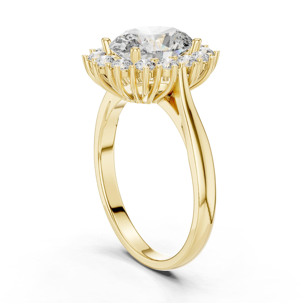 Oval Moissanite Floral Cluster Halo Ring, 7x9mm – 925 Sterling Silver, 18K Gold Vermeil