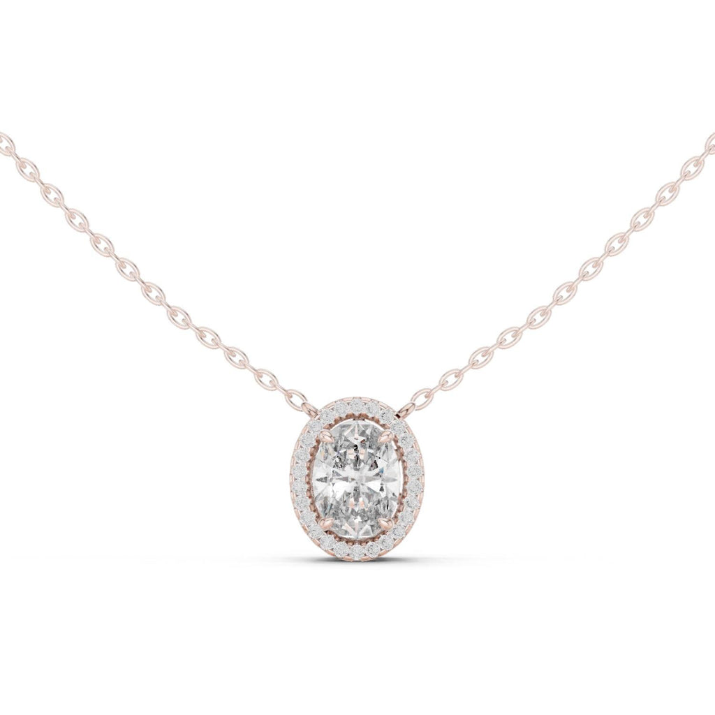Oval Moissanite Double-Halo Pendant Necklace – 925 Sterling Silver, 18K Gold Vermeil