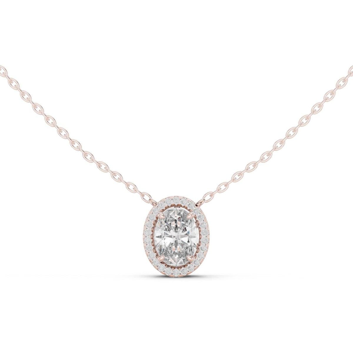 Oval Moissanite Double-Halo Pendant Necklace – 925 Sterling Silver, 18K Gold Vermeil