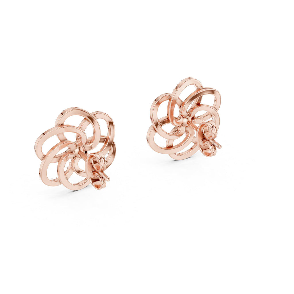 Moissanite Pavé Looped Flower Stud Earrings – 925 Sterling Silver, 18K Gold Vermeil