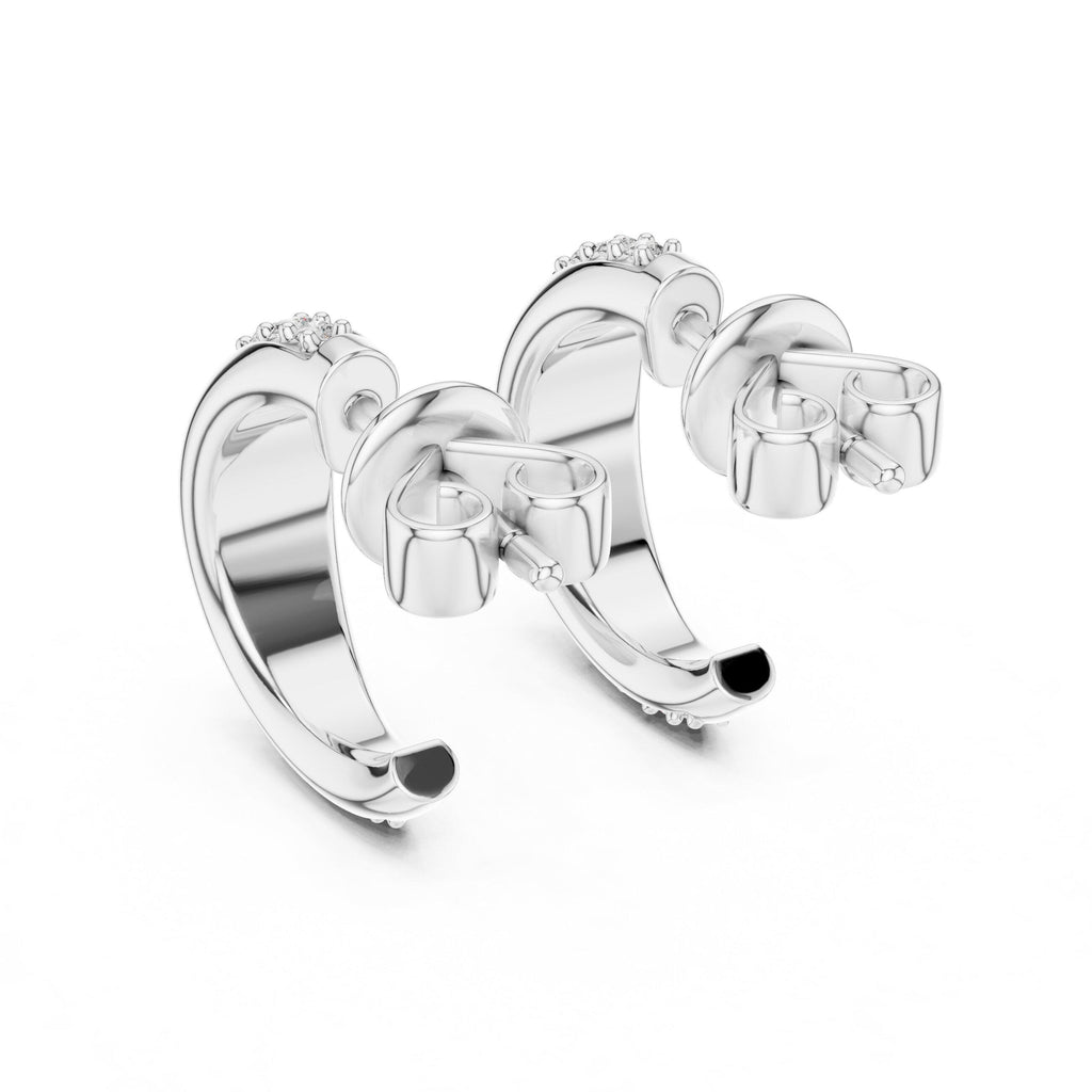 Round Moissanite Pavé Half-Hoop Earrings – 925 Sterling Silver, 18K Gold Vermeil