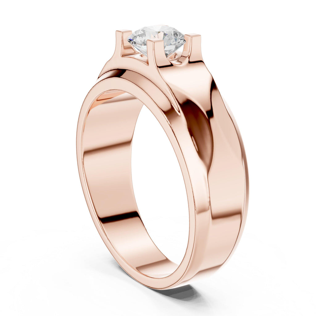 Men's Round Moissanite Ring with Raised Shoulders – 925 Sterling Silver, 18K Gold Vermeil