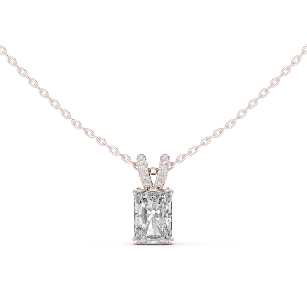 Radiant-Cut Moissanite Solitaire Pendant Necklace – 925 Sterling Silver, 18K Gold Vermeil