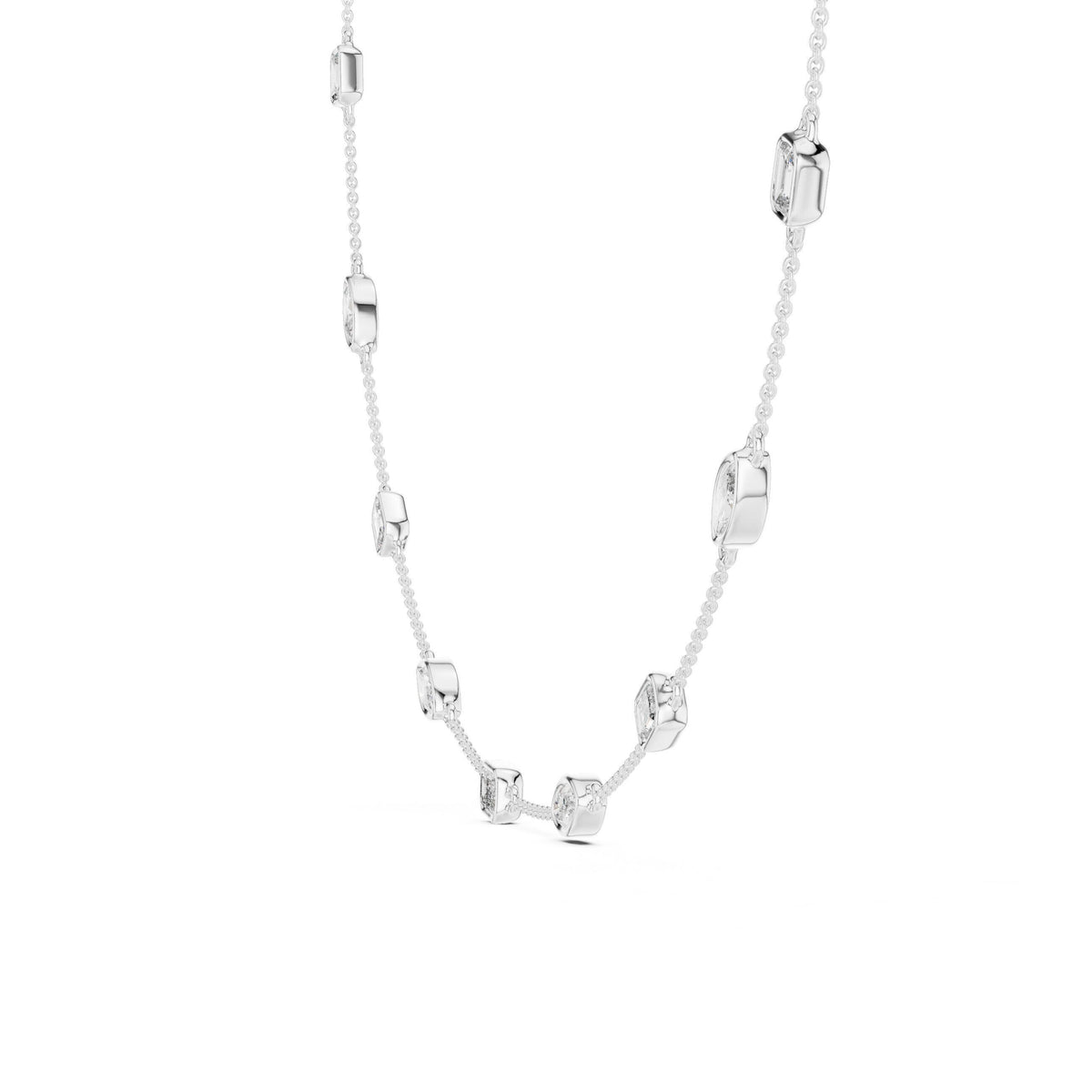 Emerald-Cut & Marquise Moissanite Bezel Station Necklace – 925 Sterling Silver, 18K Gold Vermeil