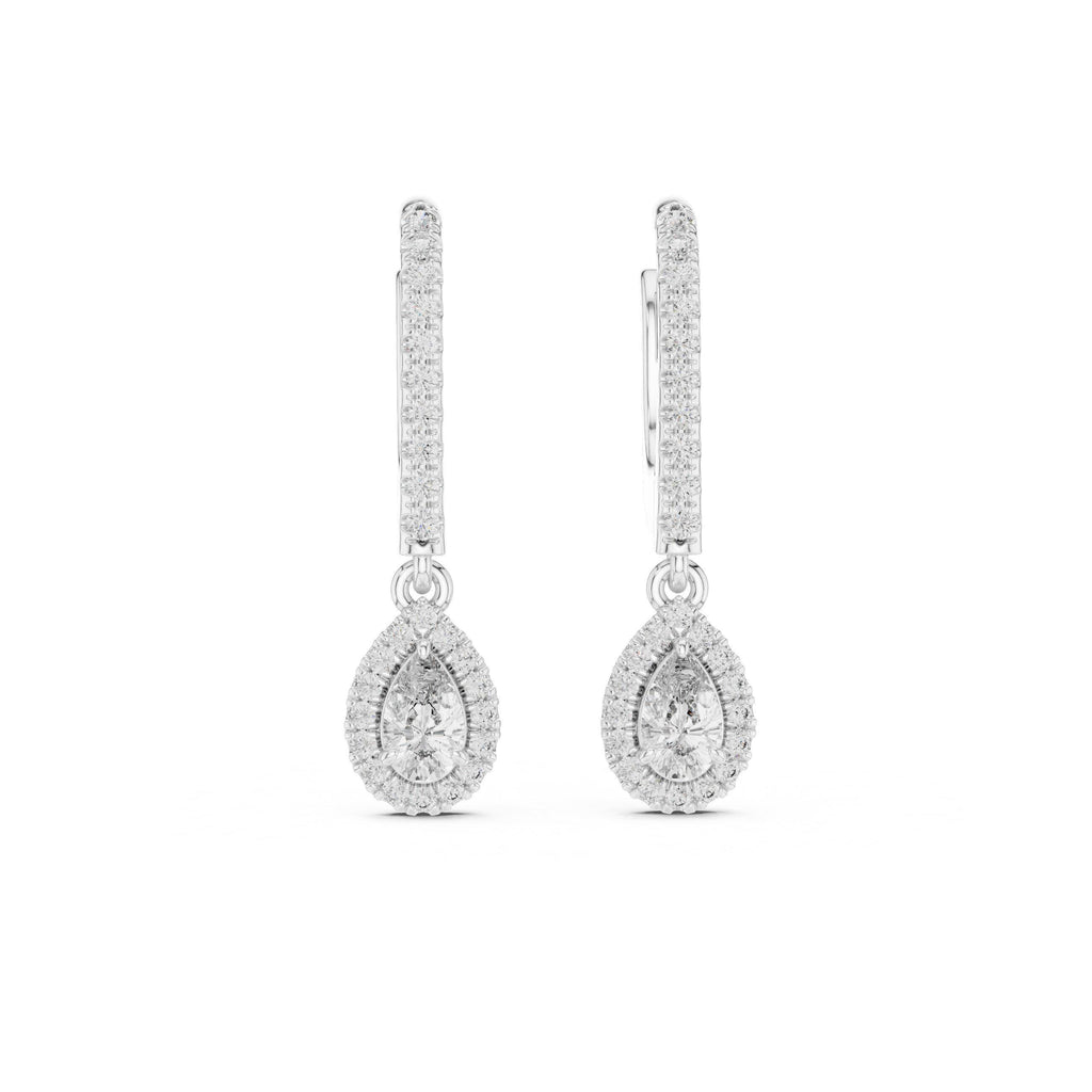 Pear Moissanite Halo Lever Drop Earrings – 925 Sterling Silver, 18K Gold Vermeil