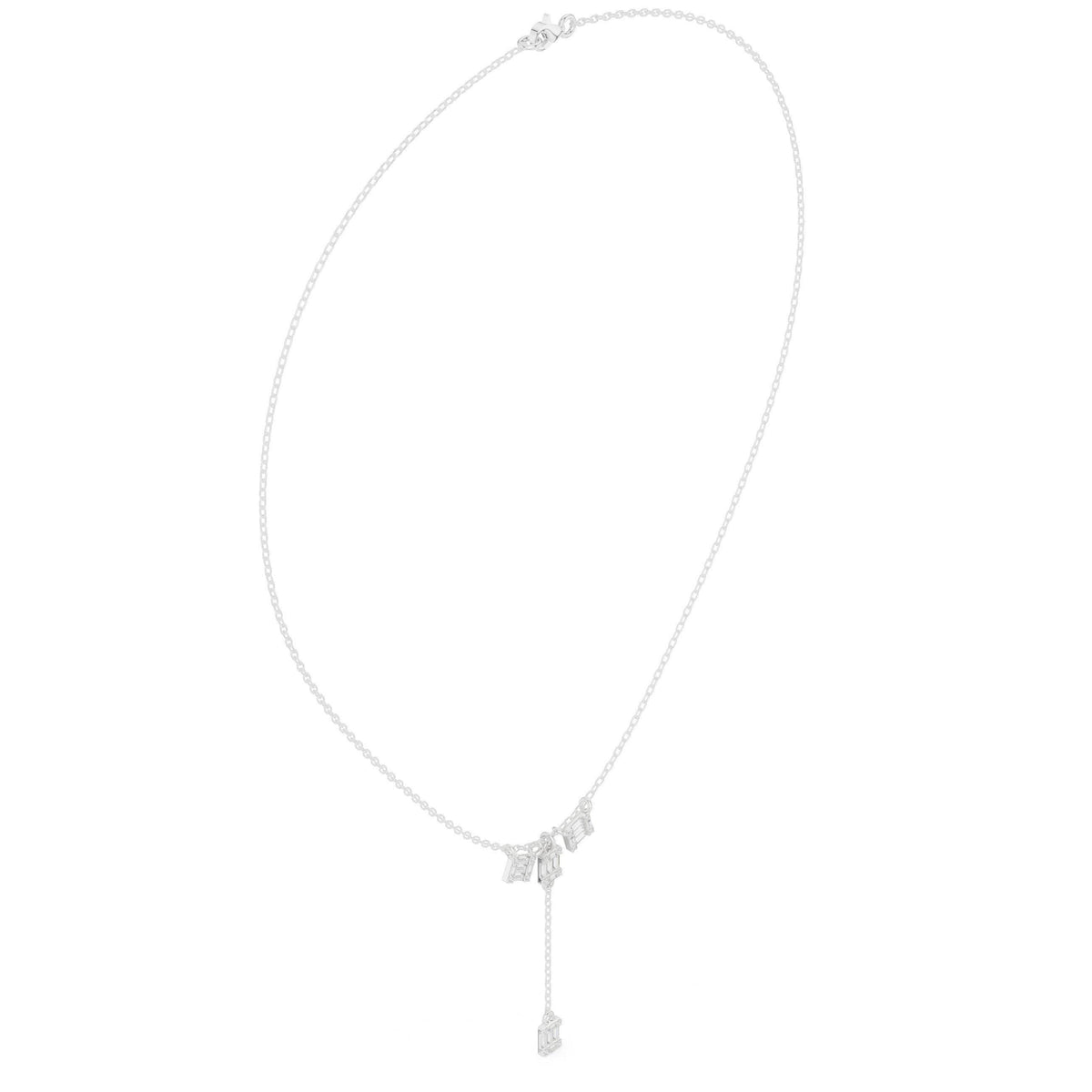 Baguette Moissanite Lariat Necklace – 925 Sterling Silver, 18K Gold Vermeil