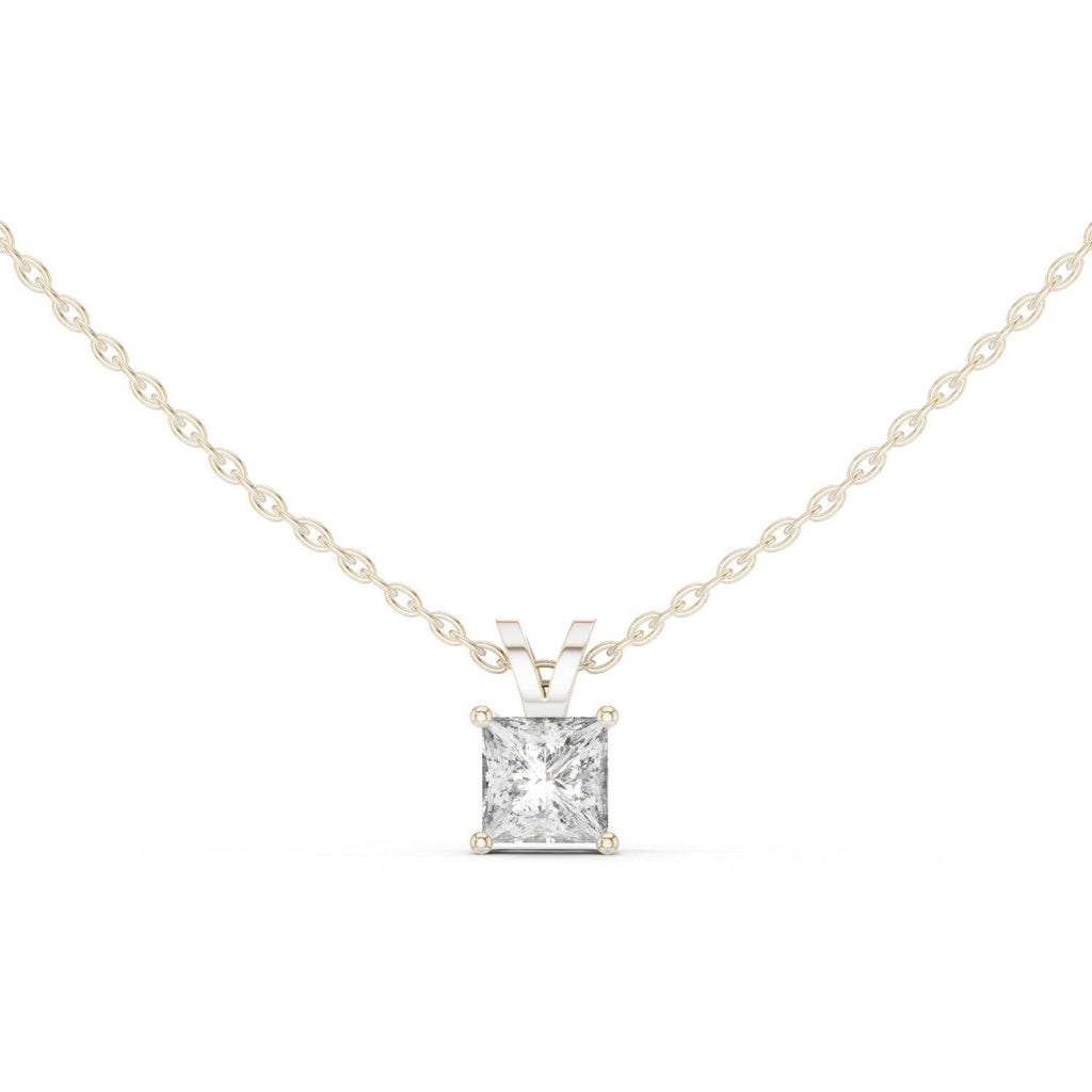 Princess Moissanite Solitaire Pendant Necklace – 925 Sterling Silver, 18K Gold Vermeil