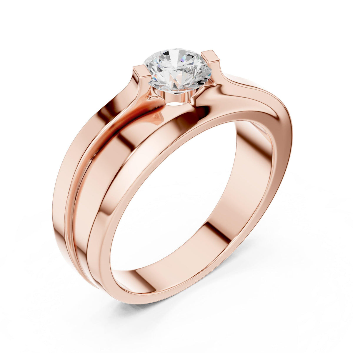 Men's Round Moissanite Ring, Offset Double Band – 925 Sterling Silver, 18K Gold Vermeil