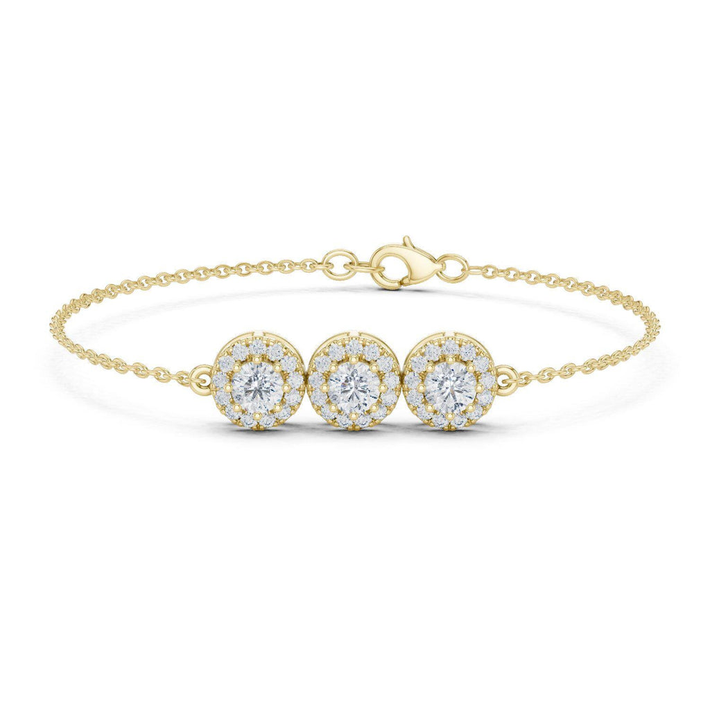 Triple-Halo Round Moissanite Bracelet – 925 Sterling Silver, 18K Gold Vermeil