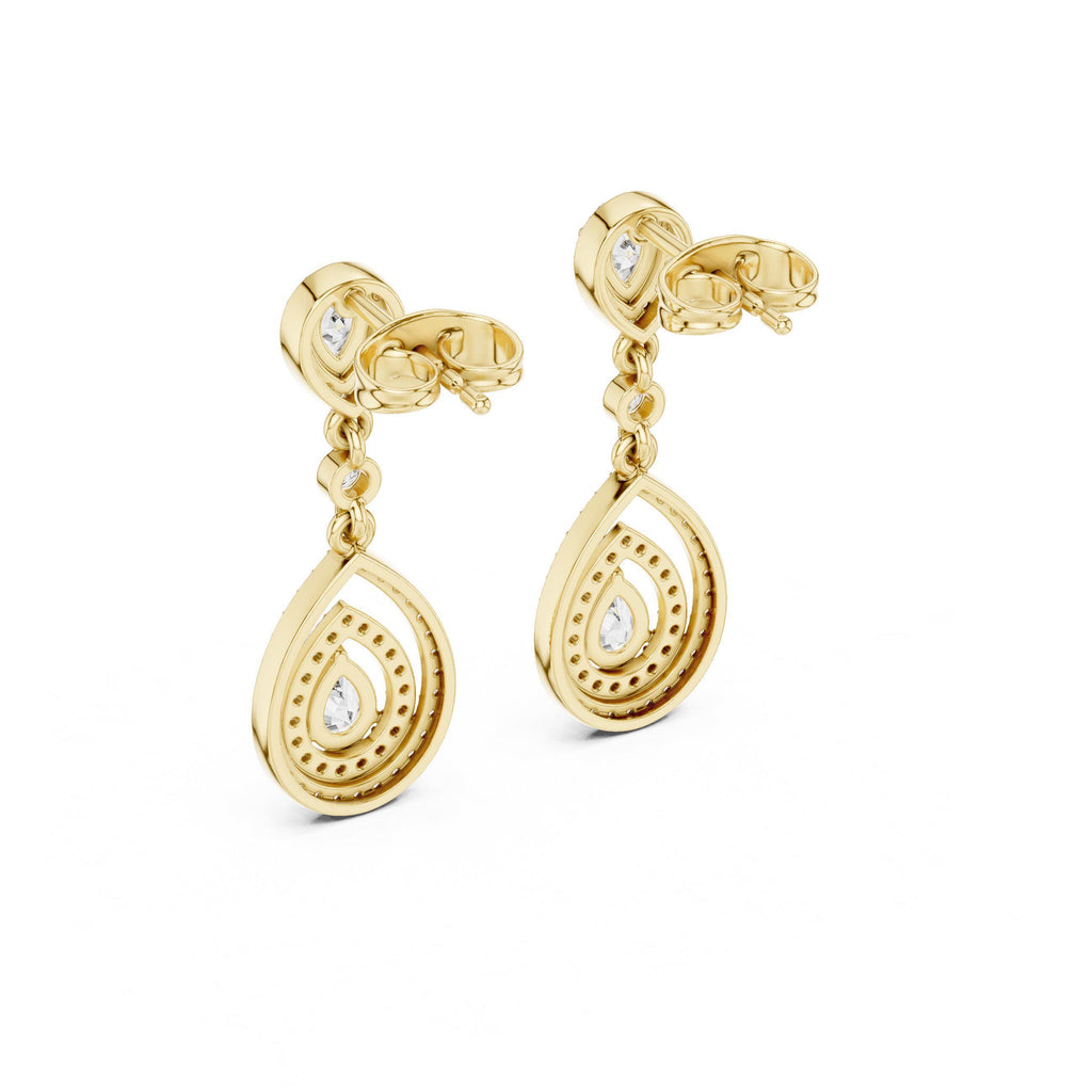 Pear Moissanite Double-Teardrop Halo Drop Earrings – 925 Sterling Silver, 18K Gold Vermeil