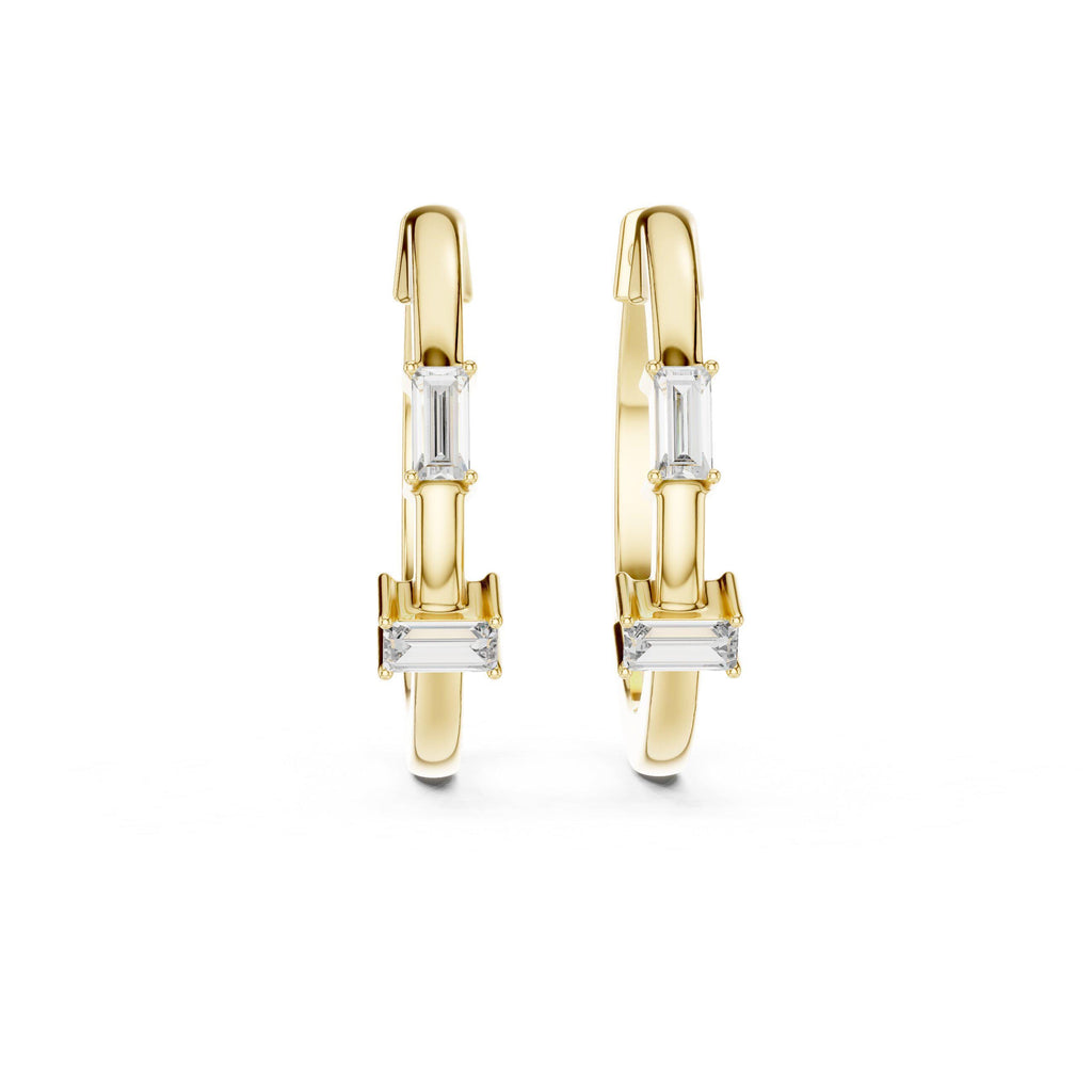 Baguette Moissanite Station Hoop Earrings – 925 Sterling Silver, 18K Gold Vermeil