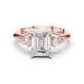 Emerald-Cut Moissanite Three-Stone Ring with Pear Side Stones – 925 Sterling Silver, 18K Gold Vermeil