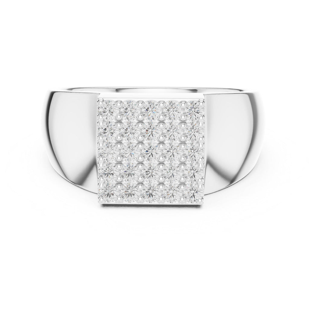 Men's Square Pavé Moissanite Signet Ring – 925 Sterling Silver, 18K Gold Vermeil