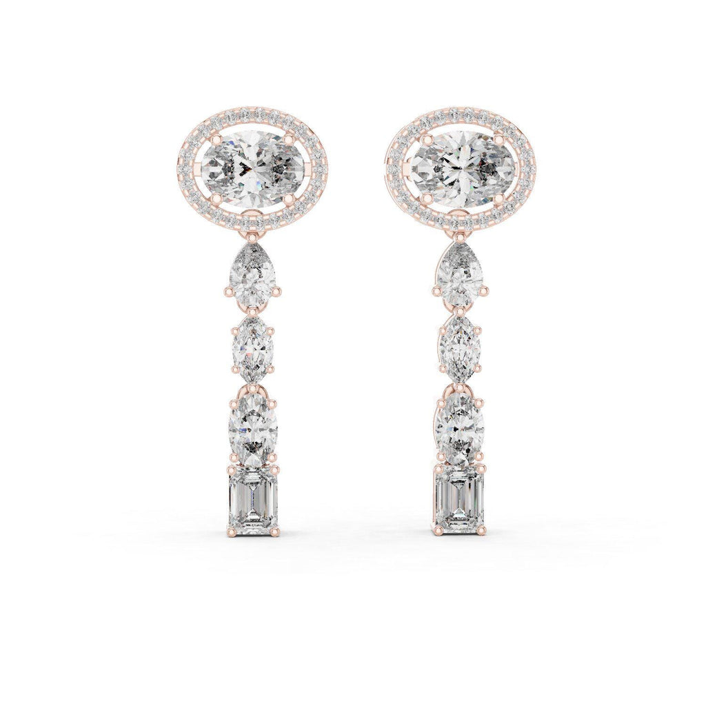 Oval Halo Moissanite Drop Earrings – 925 Sterling Silver, 18K Gold Vermeil
