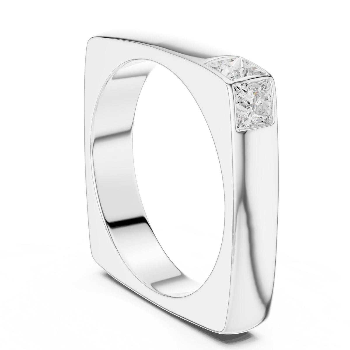Men's Square-Profile Moissanite Ring with Princess-Cut Accent – 925 Sterling Silver, 18K Gold Vermeil