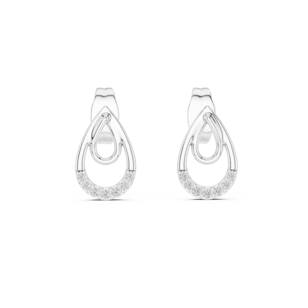 Moissanite Pavé Double Teardrop Stud Earrings – 925 Sterling Silver, 18K Gold Vermeil