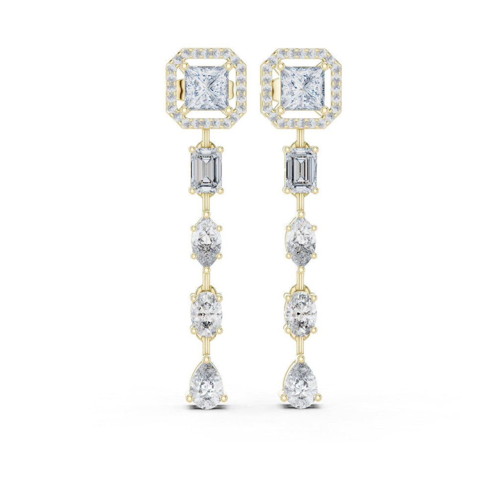 Princess Halo Moissanite Linear Drop Earrings – 925 Sterling Silver, 18K Rose Gold Vermeil