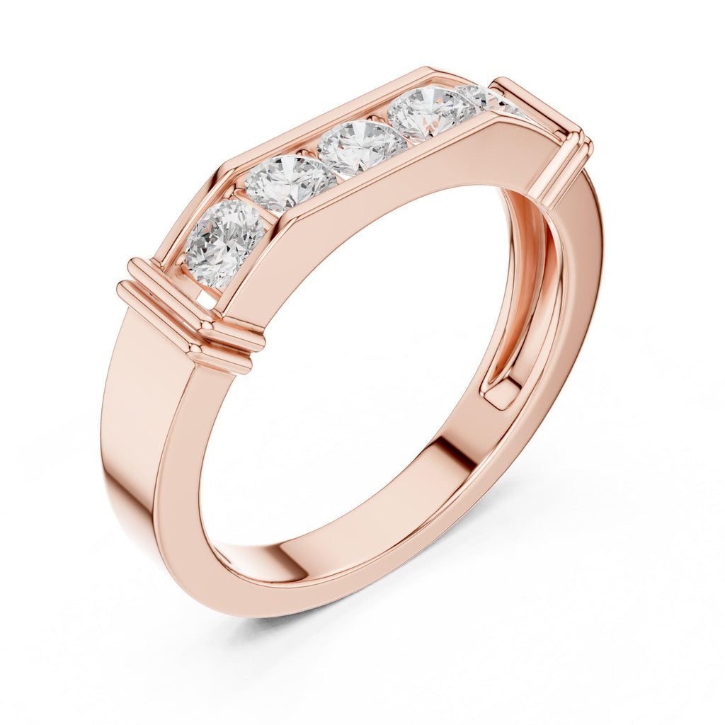Men's Five-Stone Moissanite Ring, Flat Top – 925 Sterling Silver, 18K Gold Vermeil