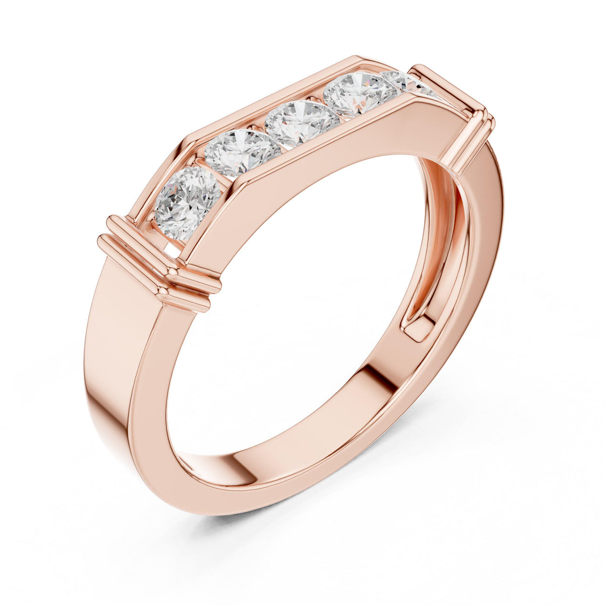Men's Five-Stone Moissanite Ring, Flat Top – 925 Sterling Silver, 18K Gold Vermeil