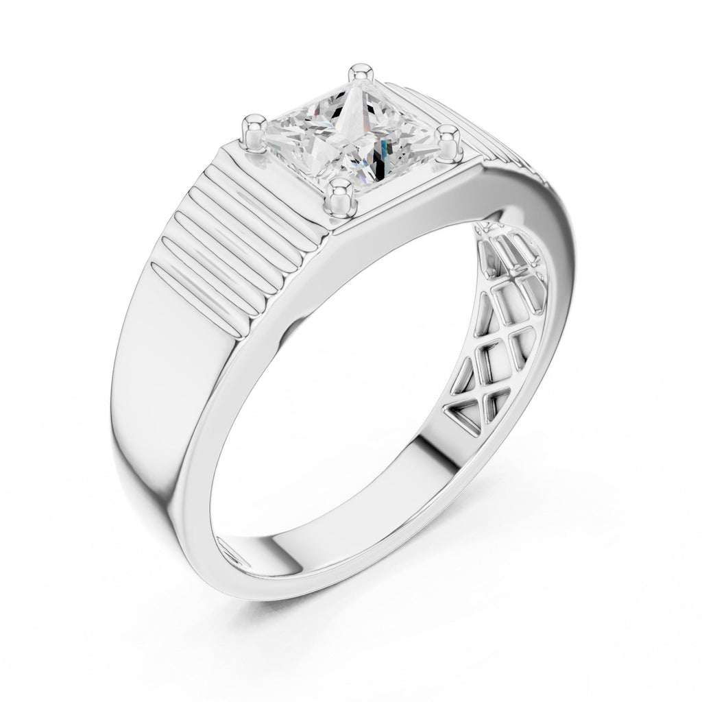 Men's Princess-Cut Moissanite Ring, Grooved Wide Band – 925 Sterling Silver, 18K Gold Vermeil