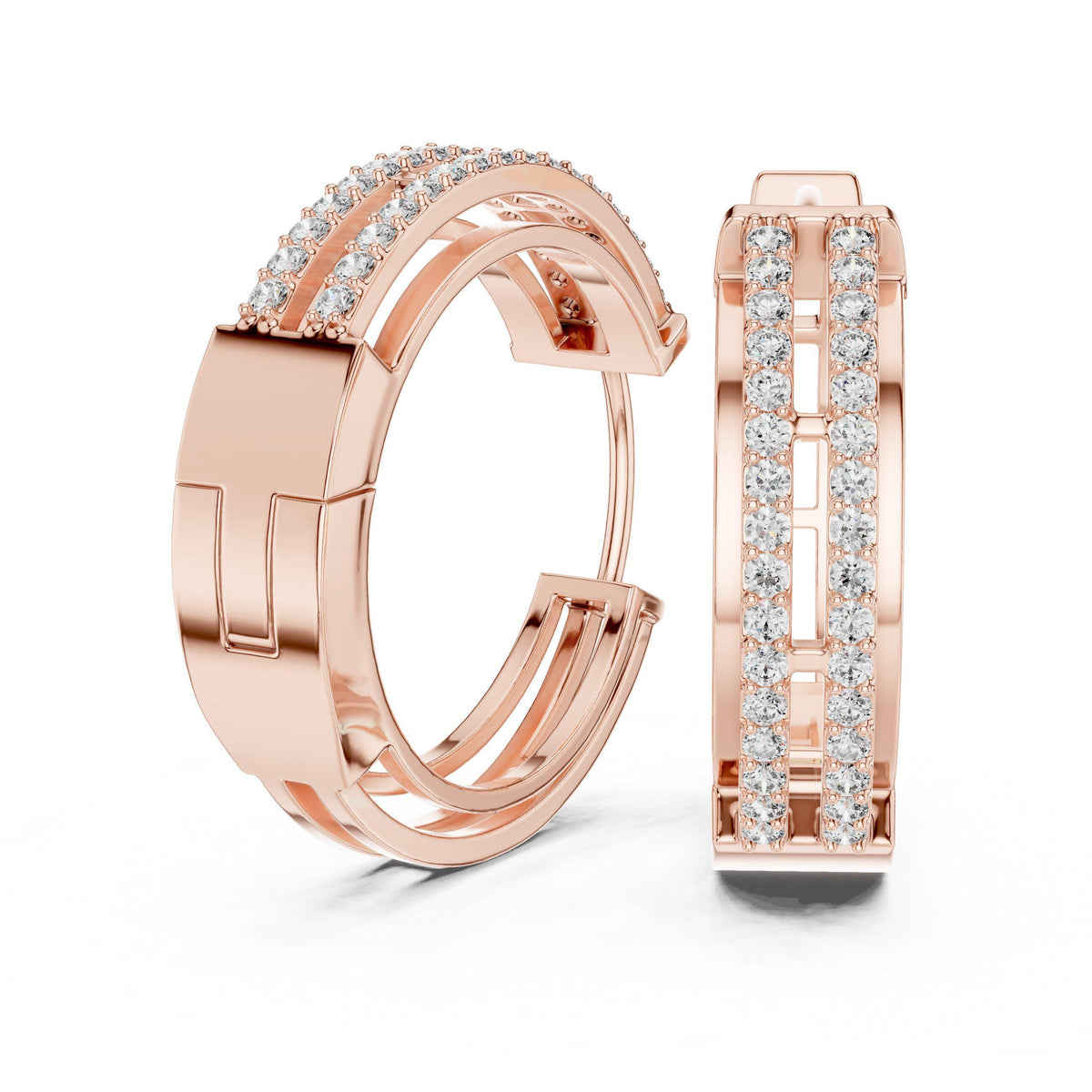 Moissanite Pavé Split Huggie Hoop Earrings – 925 Sterling Silver, 18K Gold Vermeil