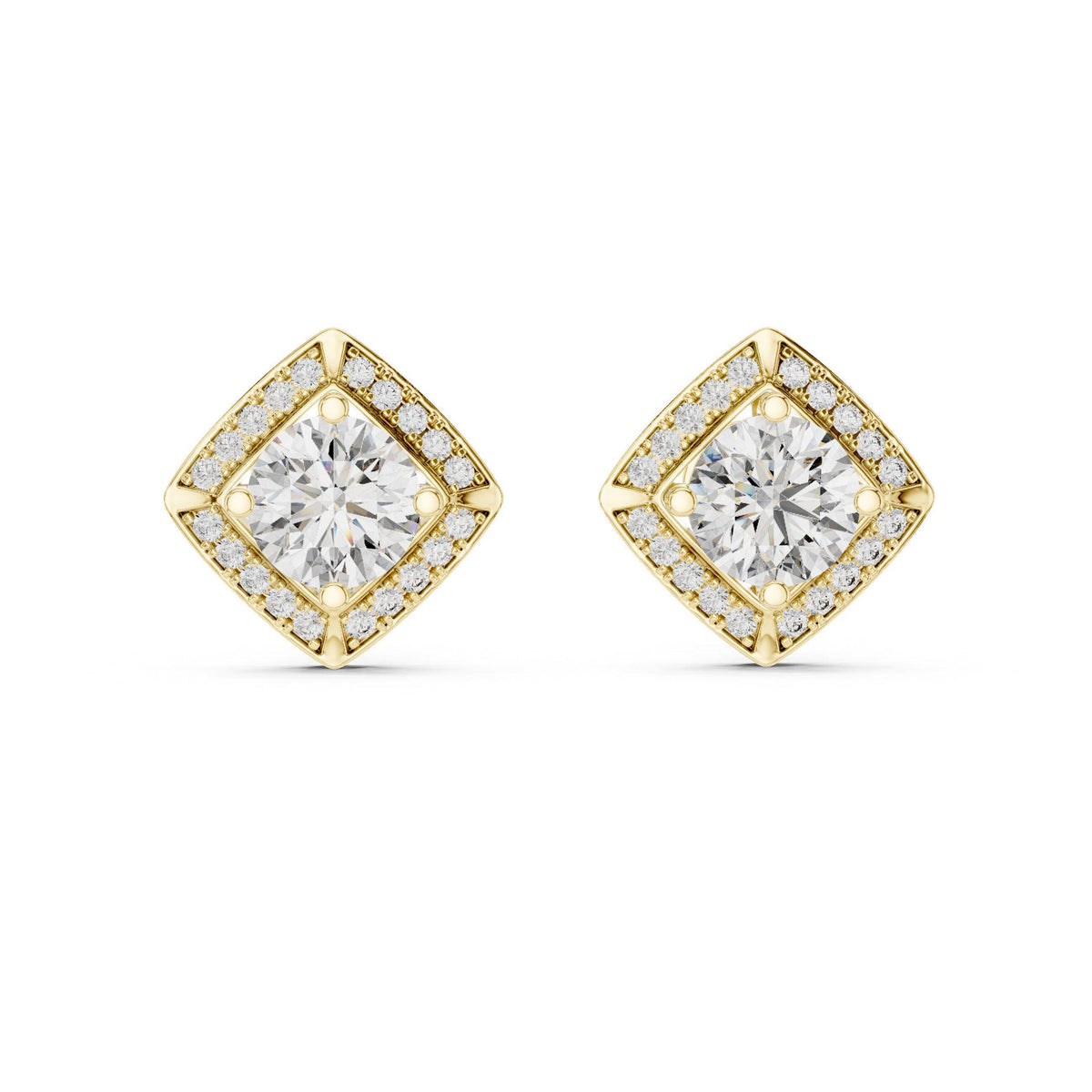 Square Halo Round Moissanite Stud Earrings – 925 Sterling Silver, 18K Gold Vermeil