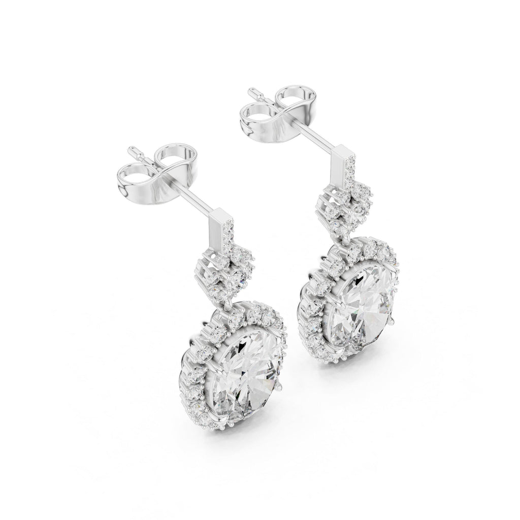 Oval Moissanite Sunburst Halo Drop Earrings – 925 Sterling Silver, 18K Gold Vermeil