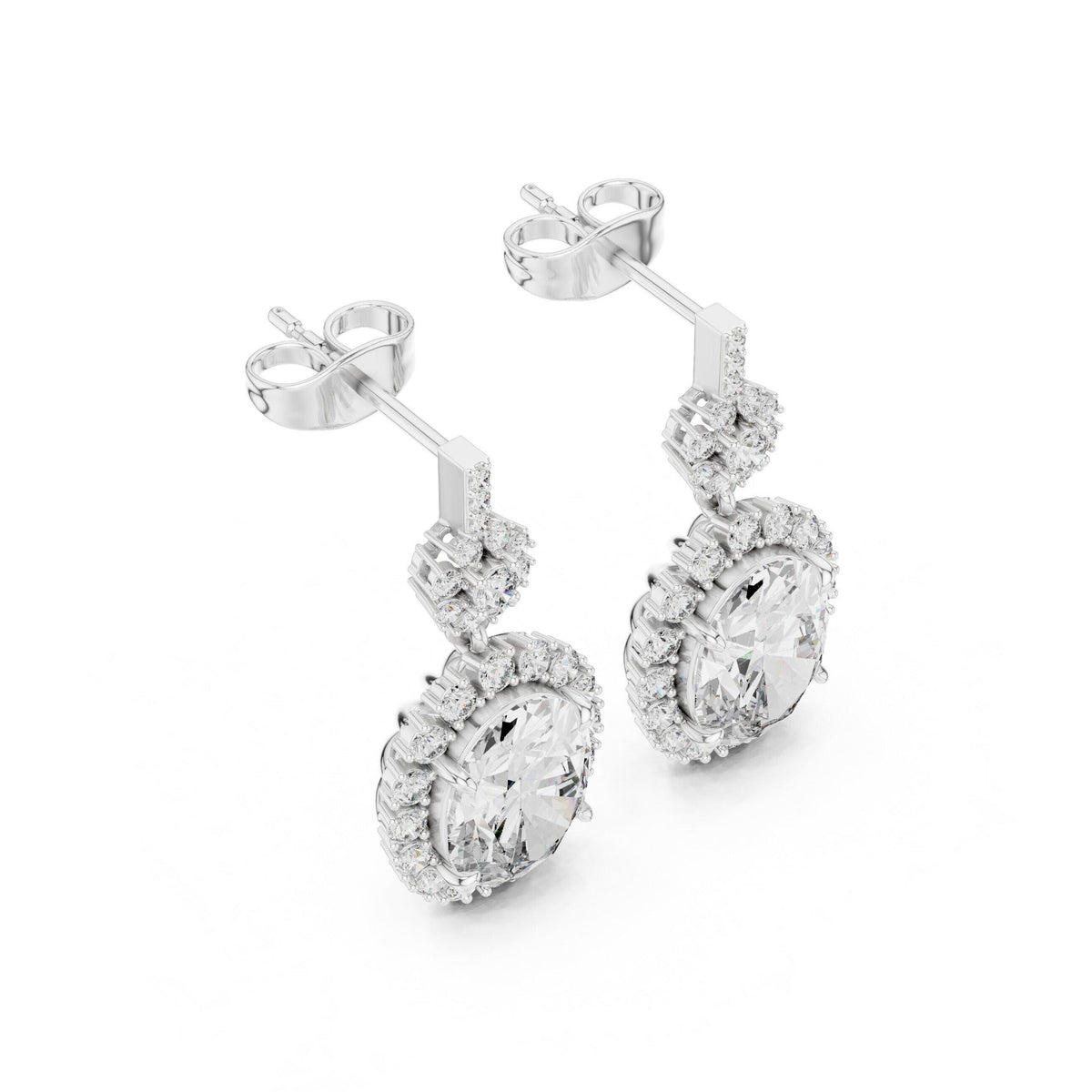 Oval Moissanite Sunburst Halo Drop Earrings – 925 Sterling Silver, 18K Gold Vermeil
