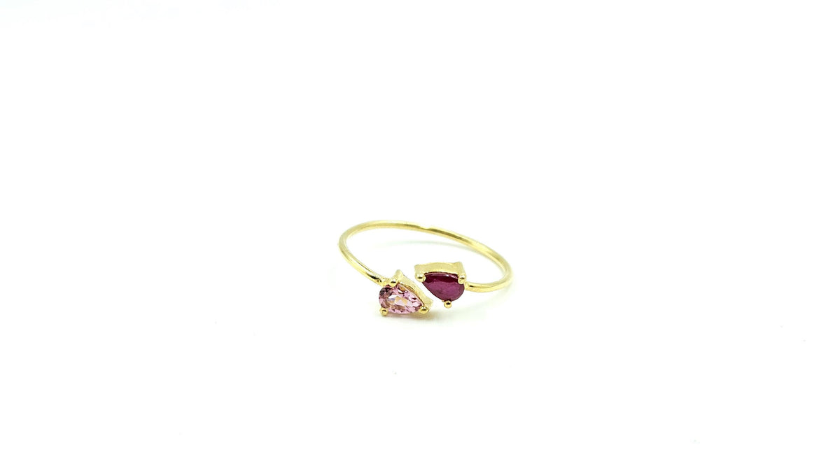 Pear Tourmaline & Ruby Bypass Ring – 925 Sterling Silver, 18K Gold Vermeil