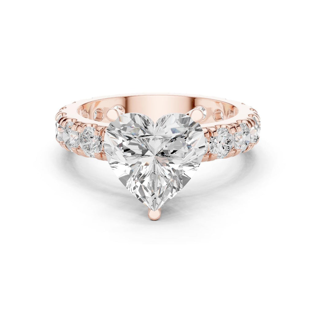Heart-Shaped Moissanite Ring with Pavé Band – 925 Sterling Silver, 18K Gold Vermeil