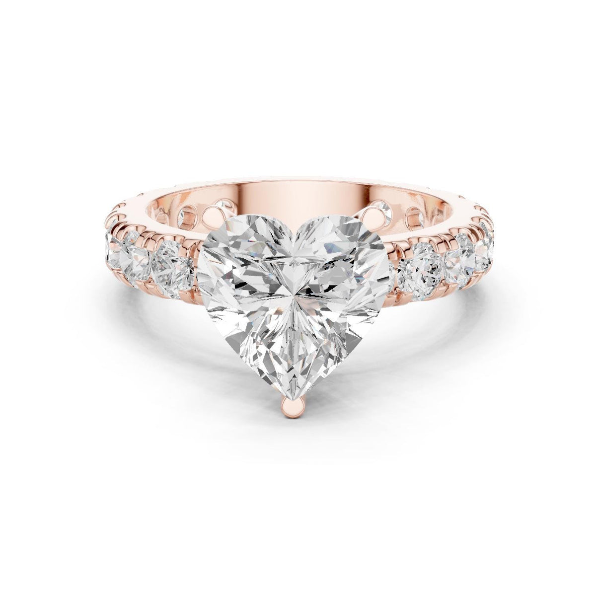 Heart-Shaped Moissanite Ring with Pavé Band – 925 Sterling Silver, 18K Gold Vermeil