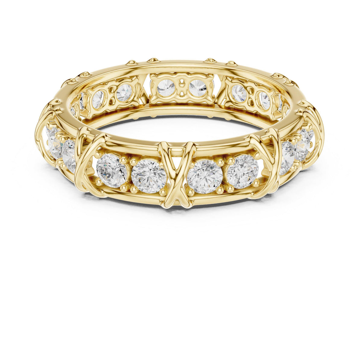 Men's Moissanite Eternity Band, X-Link Design – 925 Sterling Silver, 18K Gold Vermeil
