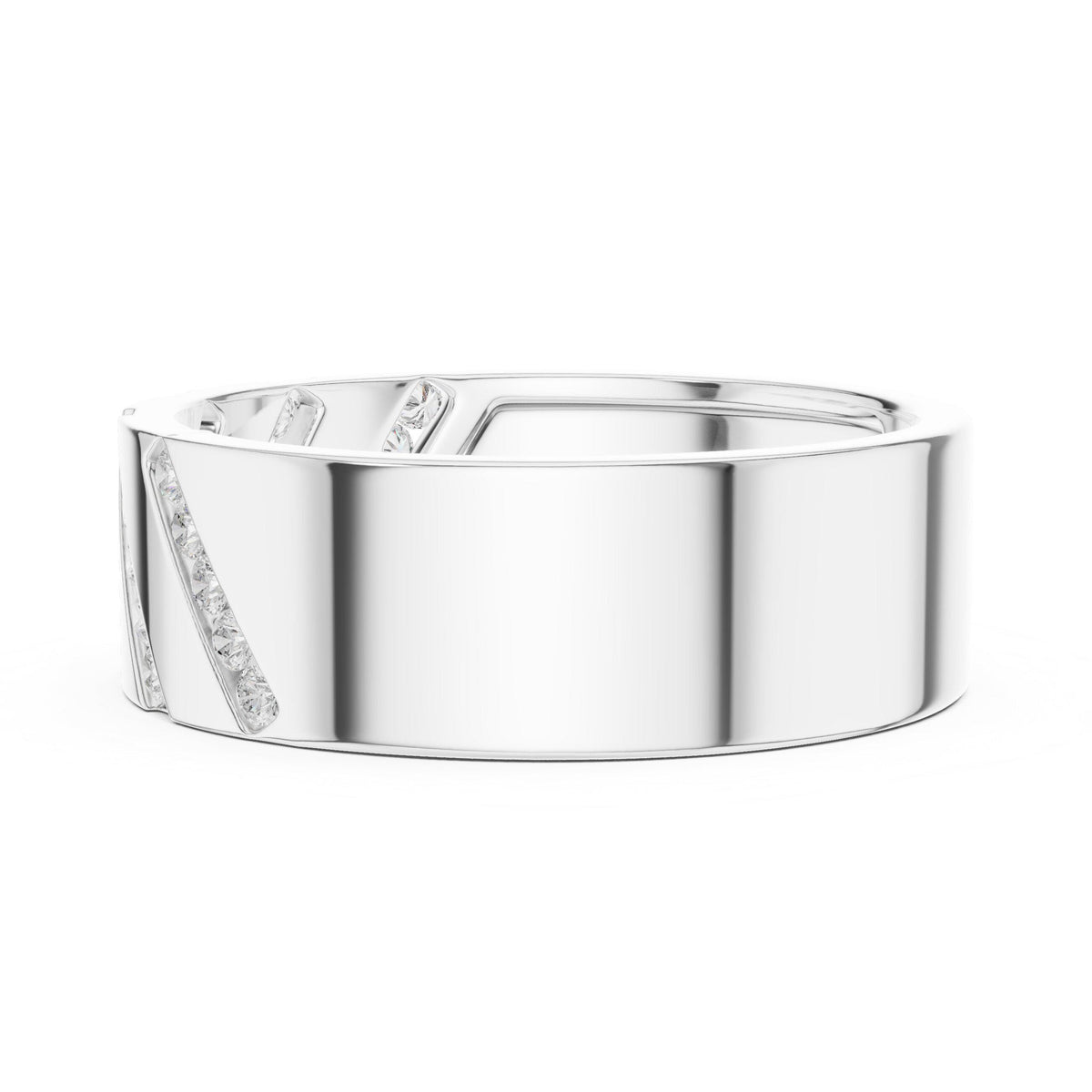 Men's Wide Moissanite Band with Diagonal Pavé – 925 Sterling Silver, 18K Gold Vermeil