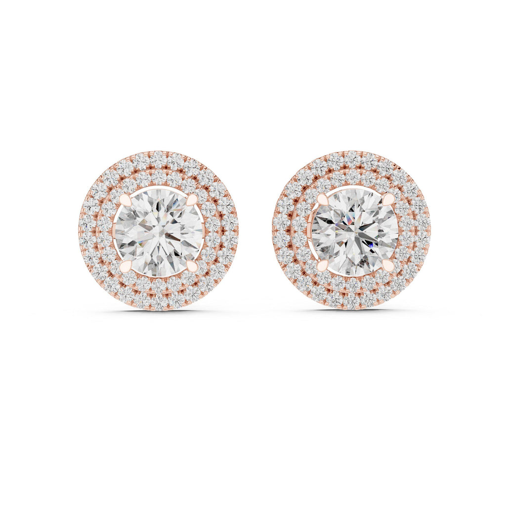 Round Moissanite Double-Halo Stud Earrings – 925 Sterling Silver, 18K Gold Vermeil